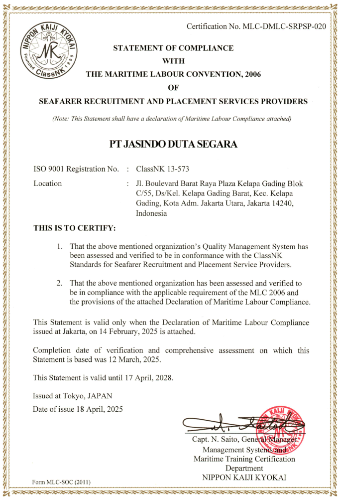 Statement of Compliance MLC 2006